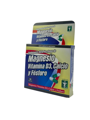 🌿 Magnesio + Vitamina D3, Calcio y Fósforo – (30 Cáps)