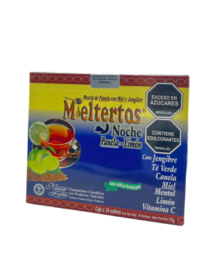 🌙 Mieltertos Noche Panela – Limón | Natural Freshly – Té Natural con Jengibre, Miel y Limón (15g) (Caja Por 24 Sobres)