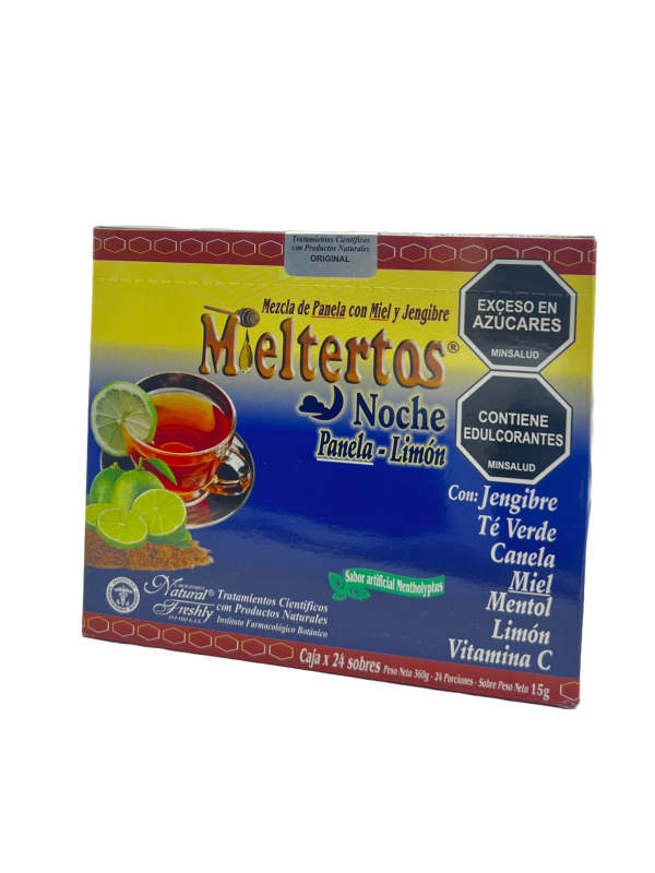 🌙 Mieltertos Noche Panela – Limón | Natural Freshly – Té Natural con Jengibre, Miel y Limón (15g) (Caja Por 24 Sobres)
