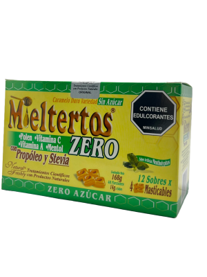 🍬 Mieltertos® Zero con Propóleo y Stevia | Natural Freshly – Caramelo sin azúcar 168 g Caja de 12 Sobres