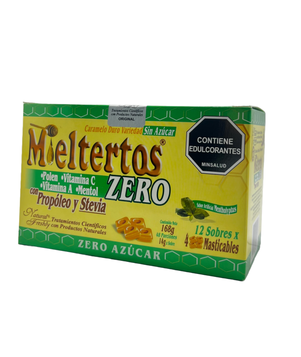 🍬 Mieltertos® Zero con Propóleo y Stevia | Natural Freshly – Caramelo sin azúcar 168 g Caja de 12 Sobres